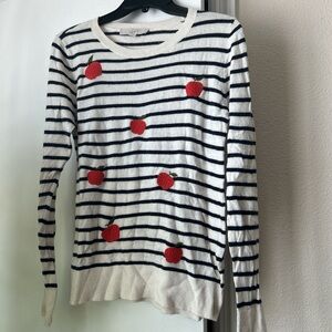 LOFT Striped Sweater with Red Apple Accents